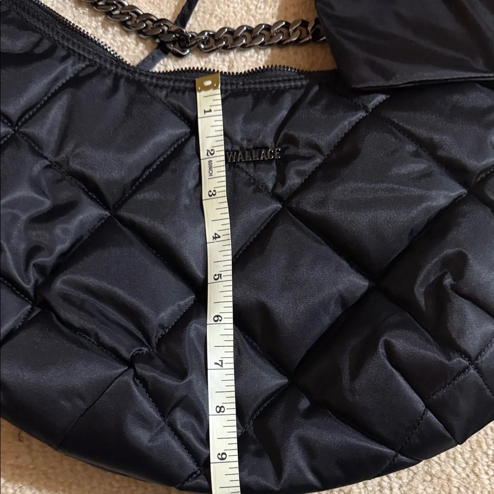 MZ Wallace Quilted Black Nylon Hobo with Silver Chain Accent